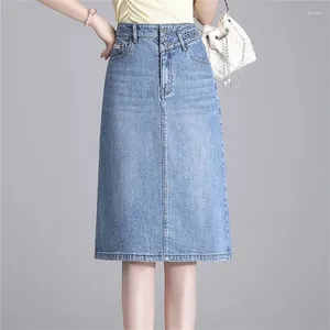 Scherma 2024 Spring ed estate femminile High Wiist Slim Denim Skirt A-Line Medio ginocchio Lunghezza a mezza lunghezza