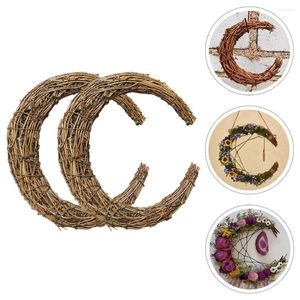 装飾的な花Rattan Garland Christmas Wreath Making Rings Diy Moon Shaped Frame Vine Hand Woven Crafts Ratan