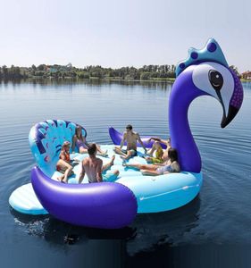 6 Person Enorm uppblåsbar påfågel Pool Floating Boat Giant Swimming Float Air Madrasses Lounge för Summer Party Lake Water Toys6849802