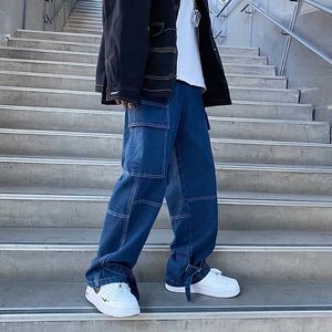 WVYO Men's Jeans Men Wide Leg Denim pants Loose Straight Baggy Mens hip hop Streetwear Skateboard Neutral denim Trousers Cargo jeans d240417