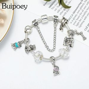 Charm Bracelets Buipoey Cartoon Animal Dogs Pendant Shiny Bone For Women Fashion Original Dog Beaded Silver Color Jewelry Gifts