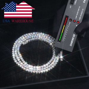 USA Stock Fine Jewelry Hip Hop 925 Sterling Silver VVS Moissanite Diamond Classic Tennis Chain Halsband för män kvinnor