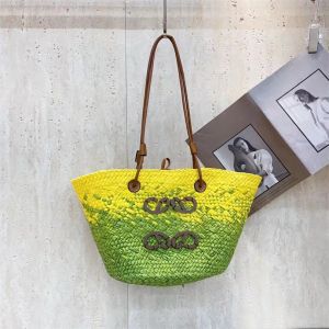 Kvinnor boho halm fransk väska strand totes ombre väska kvinnans designer virkning stickning väskor broderi bokstav sommar avslappnad axel mjuk stickad