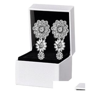 Stud Sparkling Daisy Flower Trio örhängen Original Box för 925 Sterling Sier Pendant Earring Women Wedding Jewelry Set8011836 Drop de Dhaik