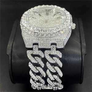 Armbanduhren 2024 Luxus Männer Uhren Brand Missfox Hip Hop Out Diamond Watch Fashion Cuban Chain Quarzuhr Man Reloj Dropshipping D240417