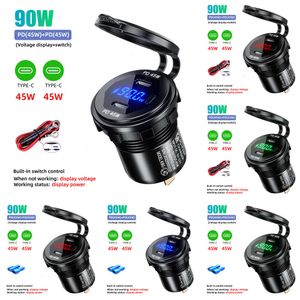 New Upgrade Aluminium 90W Dual Car USB Charger Socket 12V/24V Outlet Adapter Waterproof Quick Charge 4.0 PD for Boat SUV Sedan RV