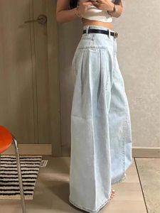 Women's Jeans Spring Fashion Wash Wide Leg Women Korean Vintage Fold Loose Pants Female Design High Waist Slimming Straight Trouser