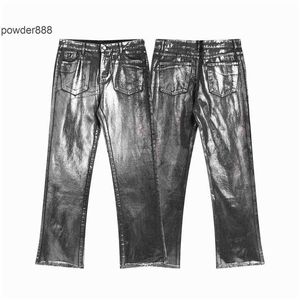 2024 Summer New Dark Silver Jeans Trendy Brand Laser Pants Leisure Micro Elastic Mens and Womens Same Style