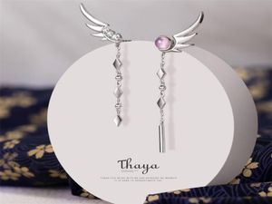 Thaya Tassel Silver Color Earring Dangle Feather Högkvalitativ japansk stilfull för kvinnor Fina Judigt 21061676888371