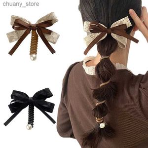 Волосы резиновые ленты лук телефонные галстуки для волос для женщин жемчужной эластичная спиральная катушка для волос женская модная пузырь