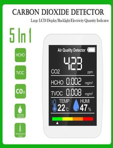 Gas Analyzers 5 In 1 Air Quality Monitor CO2 Meter Carbon Sensor With TVOC Formaldehyde Value Temperature Humidity DisplayGas9334244
