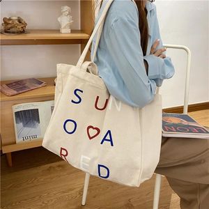 Evening Bags Women Bag Canvas Tote Letter Solid Casual High-Capacity Girls Shoulder Handbags Shopping For Teenagers