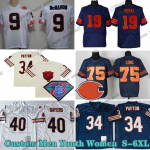 Custom 75th Vintage 41 Brian Piccolo 1969 Football Jerseys 34 Walter Payton 72 William Perry 89 Mike Ditka 90 Julius Peppers 54 Brian Urlacher 40 Gale Sayers Butkus