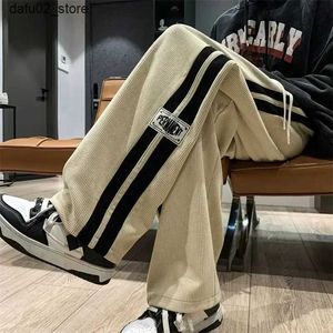 Men's Pants Korean Personalized Winter Simple Retro Track Pants Fashion Y2K Womens Loose Hip Hop Street High Waist Wide Leg Track Pants Q240417