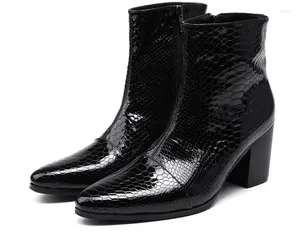 Boots Men Black Ponto Poe Snake Grain Men's Dress Fashion Genuine Leather Fashion Handmade High Heel Mens 39-46