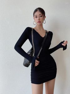 Vestidos casuais bainha sexy vestido feminino clube de manga longa preta usa corpo mini festas sólidos vestidos roupas para mulheres para
