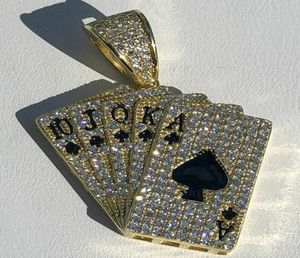 CARTAS DE ZIRCON DOCK ROYAL FLOW ACE OF SPADES Colar de pingente de diamante com 3 mm 24 polegadas Corrente de corda Hip Hop Gold Silve Jewelry1420346