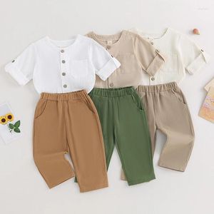 Clothing Sets Cotton Linen Casual Fall Baby Girls Boys Clothes Fashion Roll Up Short Sleeve Button Down Shirt Pants Outfits Set For Toddler