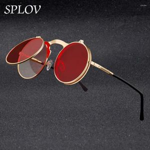 Sonnenbrille Vintage Steampunk Flip Retro runde Metallgläser für Männer und Frauen Marke Designer Kreis Oculos