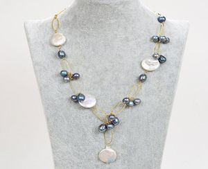 Guaiguai biżuteria biała moneta perła czarny ryż Pearl łańcuch Naszyjnik ręcznie dla kobiet prawdziwy klejnot kamienny dama Jewellery6382692