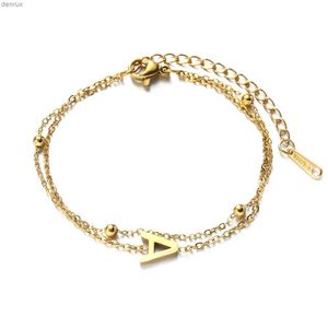 Bangle Amaxer Stal nierdzewna Bransoletka 26 Początkowe litery A-Z podwójna warstwy koraliki łańcuch Banles Ankiets Birthday Jewelryl240417