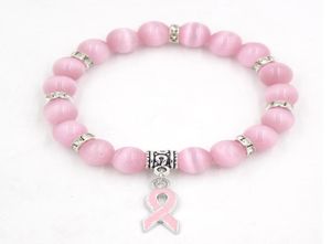 Packa bröstcancermedvetenhet smycken vit rosa opal pärlstav armband band charm armband bangles armband1870115
