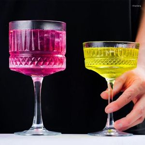 Wine Glasses 2Pcs Martini Glass Engraved Stripes Champagne Cocktail Cup Home Bar Goblet Party Wedding Drinkware Dessert Cups