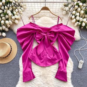 Women's Blouses Neploe 2024 Summer Shirts Women Sexy Off Shoulder Long Sleeve Y2k Slim Fit Single Breasted Bow Blusas Mujer