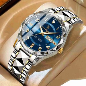 Armbandsur Poedagar Luxury Men Quartz Watch Waterproof Date Week Lysande armbandsur Rostfritt stål Mensklockor Male Clock Sports Reloj D240417