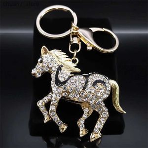 Tornari percorsi di lusso Running Horse Keechain for Women Men Rhinestone Metal Gold Color Rings Gioielli Regalo per fidanzato Porta Clef K9228S01 Y240417