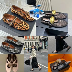 With Box Designer Sandal ballet slipper slider flat shoes dancing Women round toe Rhinestone Boat shoes Luxury leather riveted buckle shoes size 35-40 GAI