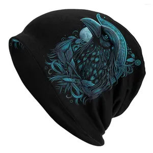 Berets Blue Bonnet Homme Outdoor Viking Black Raven Crow Huginn Muninn Thin Skullies Beanies Caps Novelty Hats