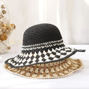 Новый 2024 Женские соломенные шляпы вязание шляпа шляпа шляпа Учитка УФ -защита Солнце козырька пляжная шляпа Женщины женские шляпы Женщины летние шляпы 240415