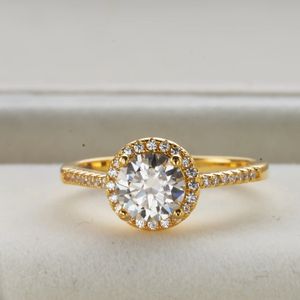 D Color 1CT Wedding Ring Round Cut Gold Plated S925 Sterling Silver Classic Lab Diamond Band 240417