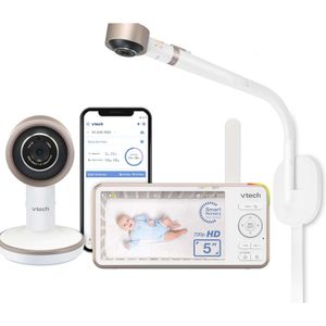 VTech VCARE1 1080p HD Wi-Fi Smart Baby Monitor с 5-дюймовым ЖК-экраном высокой четкости, удаленным доступом, встроенным интеллектом, анализом сна, выявлением флип и маской