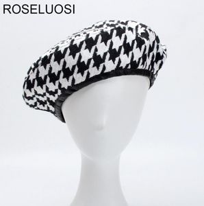 Roseluosi Autumn Winter Fashion Houndstooth Bolets Hats For Women Black Bonia Caps Gorras S181017089314928