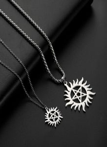 Skyrim aço inoxidável Sun Shining Sun Pentagrama Pingente Colar Supernatural Dean Box Chain Chain Colares Jewelry Mulher Men Y01574709