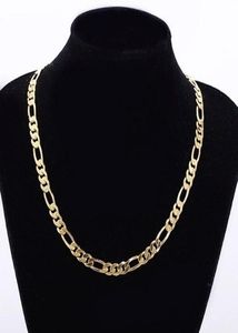 Mens 24k Solid Gold GF 8mm italiensk Figaro Link Chain Necklace 24 Inches4434684