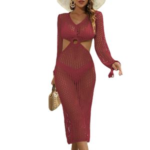 Womens Dress Beach Seaside Vacation Sexig ihålig rygglös vävd kjolblus