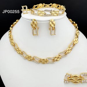 Dubai Gold Color Jewelry Set Cuban Necklace Earrings For Women Bride Wedding Banquet Party Gift 240402