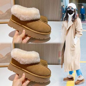 Casual Shoes Leather Snow Boots Women 2024 Winter Thick Soles Plus Fleece Warm Real Hair Short Fashion Bread For