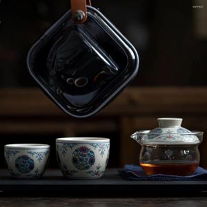 Teaware Sets Chinese Blue And White Flower Tea Set Kit Handmade 1 Pot 2 Cup Household Making Cover Bowl Picnic Outdoor Handbag Cafes Gift