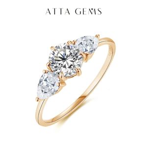 Attagems 2CT Yellow Gold Plated Rings for Women D VVS1 Three Stone 65mm Round Ring Engagement Fine Wedding Jewelry 240417