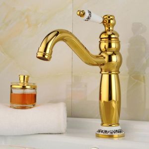 Rubinetti del lavandino da bagno manico in ceramica a forma di lampada classica Ruccetto d'oro affrettata di qualità di alta qualità in ottone mobile per casa n. 114