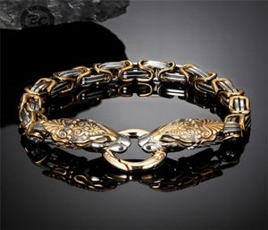Aldrig blekna viking drakhuvud armband män guld rostfritt stål ked kedja armband nordisk amulet punk manliga smycken gåva 2202222220537
