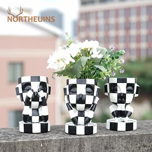 NORTHEUINS Resin Mosaic Face Flower Pot Figurines Interior Girl Ourdoor Garden Decor Accessories Plant Container Objects Items 240411