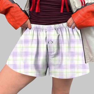 Women's Shorts Women Cute M Soft Elastic Low Waist Plaid Print Button Front Pajama Bottoms Boxer Boy Underwear For Cotton