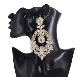 Cuier 4 5 Gold Crystal AB Açıklama Küpe Drag Queant Pageant Moda Düğün Gelin Rhinestones 220720210t