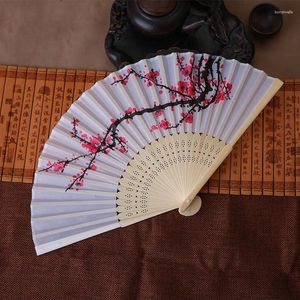 Dekorativa figurer Elegant Cherry Blossom Print Folding Handfans Flower Vintage Fan White Polyester Summer Girls Dancing