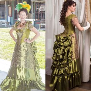 Kısa Elbiseler Prom Vintage Bustle Victoria Sleeves Ruffles Corset Yaldızlı Yaş Özel OCN önlükleri Dantel Saten Maskeli Yapı Elbise Özel Yapımı 2023